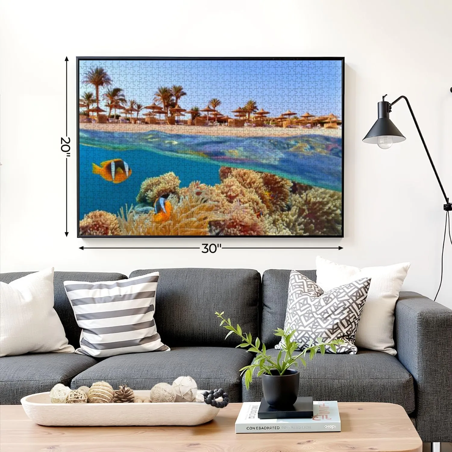 Puzzles for Adults 1000 Pieces Tropical Coral Reef Clown Fish sea Anemone Beach Palms Sun umbrelas Wooden Jigsaw Puzzles Challenging Fun Educational Family Games Kid Toys Art Work Gift Home Decor