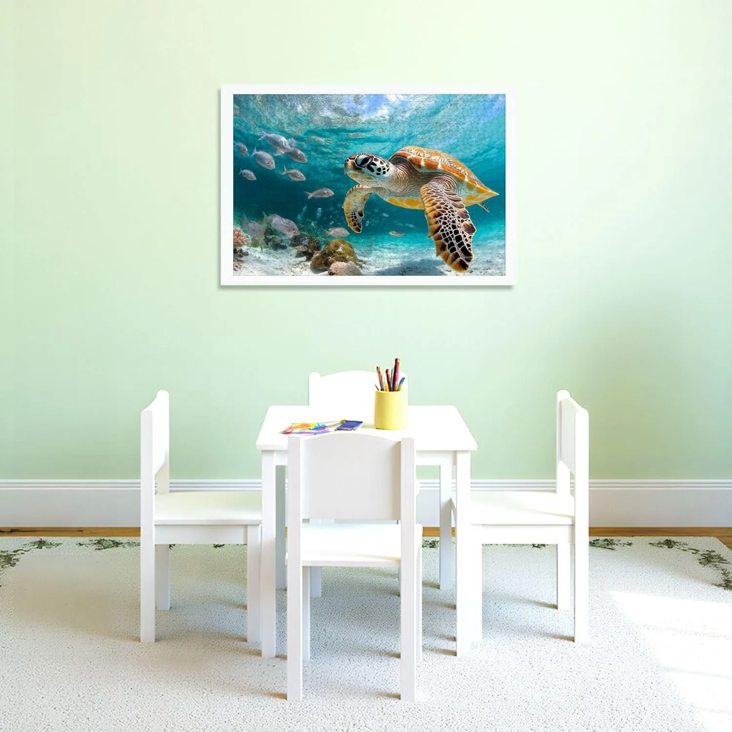 Puzzles for Adults 1000 Pieces Turtle Closeup School Fish Wooden Jigsaw Puzzles Challenging Fun Educational Family Games Kid Toys Art Work Gift Home Decor