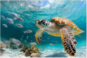 Puzzles for Adults 1000 Pieces Turtle Closeup School Fish Wooden Jigsaw Puzzles Challenging Fun Educational Family Games Kid Toys Art Work Gift Home Decor
