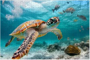 Puzzles for Adults 1000 Pieces Turtle Closeup School Fish Wooden Jigsaw Puzzles Challenging Fun Educational Family Games Kid Toys Art Work Gift Home Decor