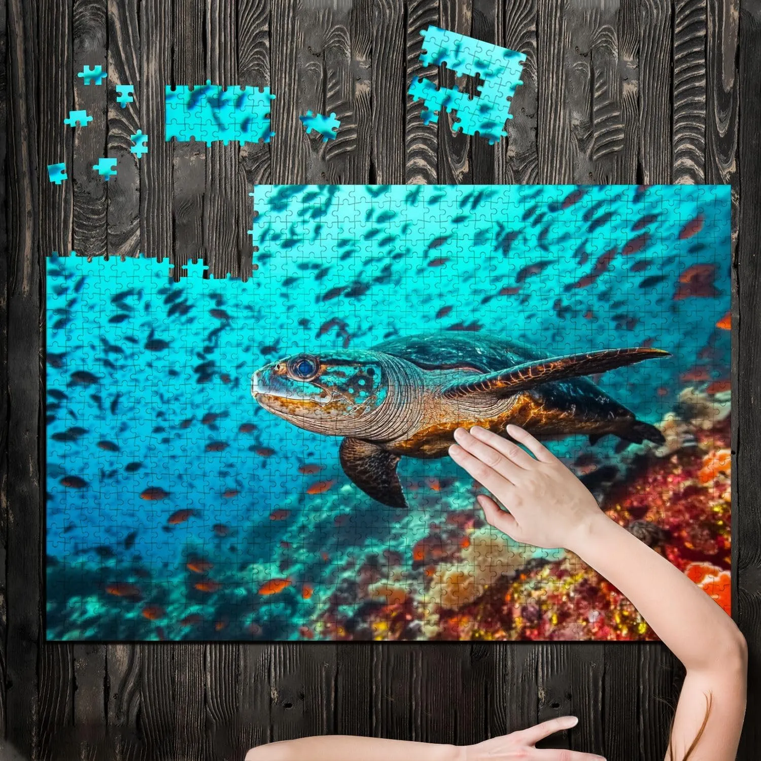 Puzzles for Adults 1000 Pieces Turtle Tons Fish Wooden Jigsaw Puzzles Challenging Fun Educational Family Games Kid Toys Art Work Gift Home Decor