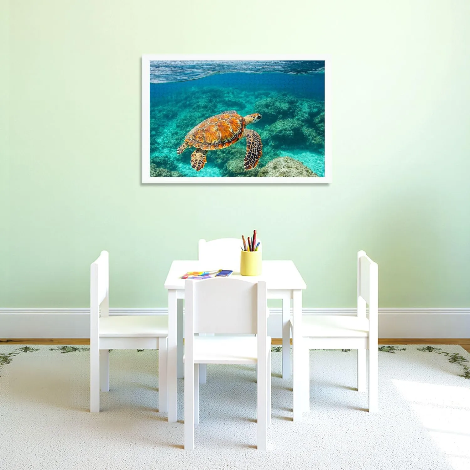 Puzzles for Adults 1000 Pieces Young Sea Turtle Swiming Crystal Natural Wooden Jigsaw Puzzles Challenging Fun Educational Family Games Kid Toys Art Work Gift Home Decor