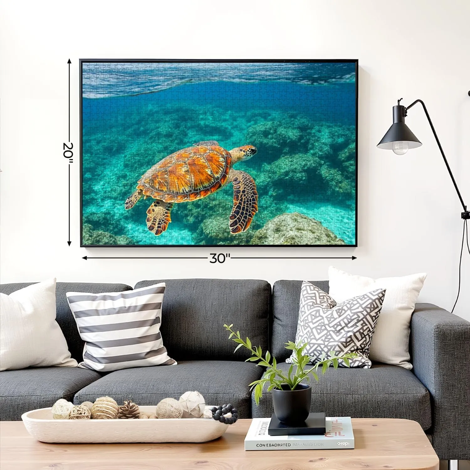 Puzzles for Adults 1000 Pieces Young Sea Turtle Swiming Crystal Natural Wooden Jigsaw Puzzles Challenging Fun Educational Family Games Kid Toys Art Work Gift Home Decor