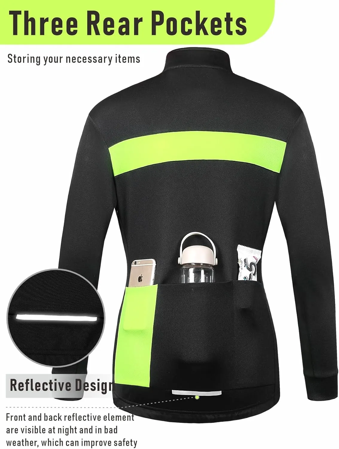 qualidyne Women's Thermal Cycling Jersey Long Sleeve Winter 3 Pockets Bike Fleece Jackets Windproof Biking Coat Cold Weather
