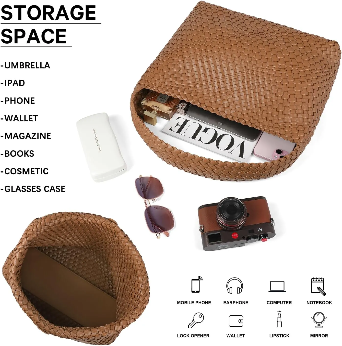 Queenoris Fashion Woven Purse for Women Top-handle Shoulder Bag Soft Summer Hobo Tote Bag