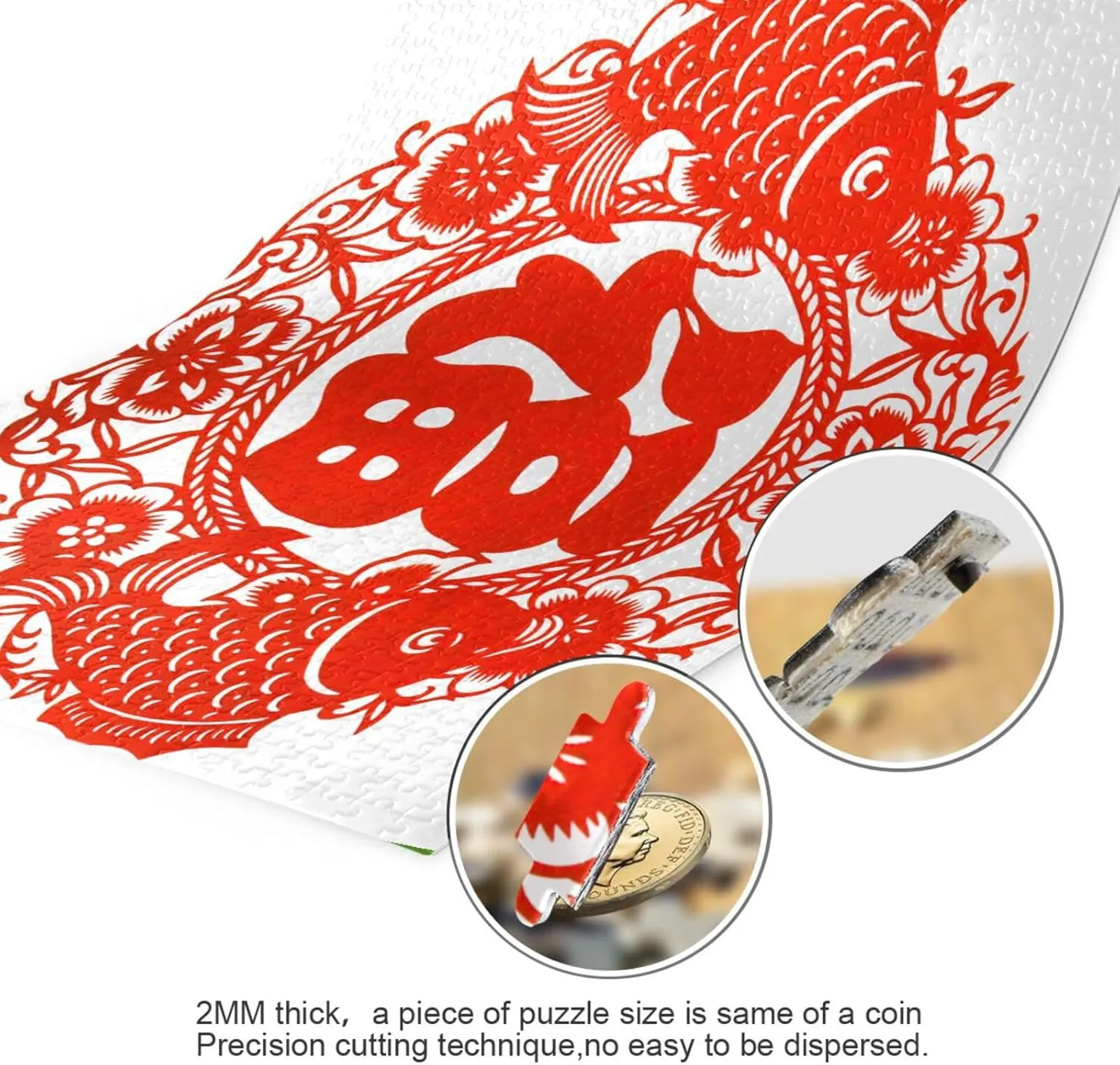QUGRL Blessing Fish Chinese Jigsaw Puzzle 1000 Pieces for Adults Teens Good Luck Red DIY Wall Art Intellectual Decompressing Educational Fun Game