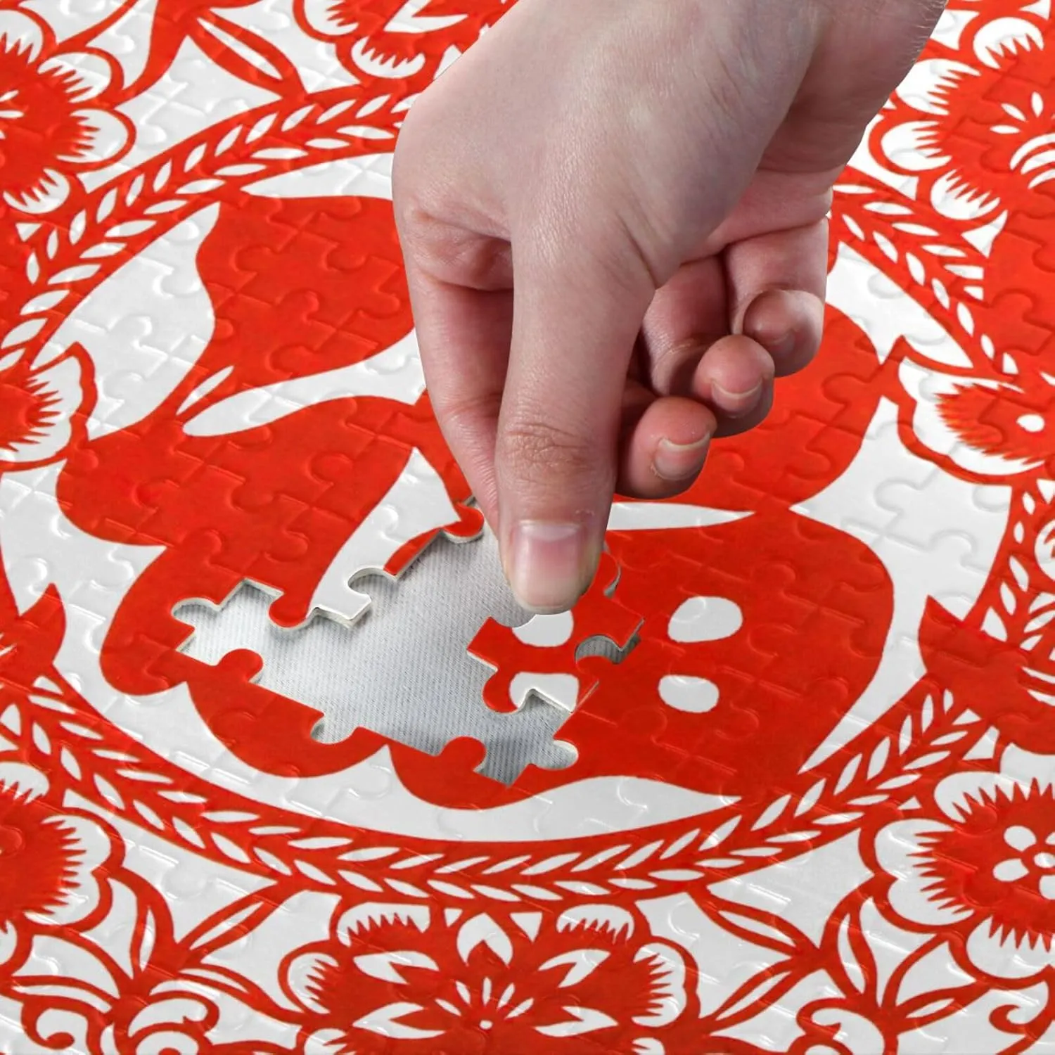 QUGRL Blessing Fish Chinese Jigsaw Puzzle 1000 Pieces for Adults Teens Good Luck Red DIY Wall Art Intellectual Decompressing Educational Fun Game