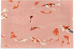 QUGRL Carp Koi Fish Jigsaw Puzzle 1000 Pieces for Adults Teens Japanese Pink DIY Wall Art Intellectual Decompressing Educational Fun Game