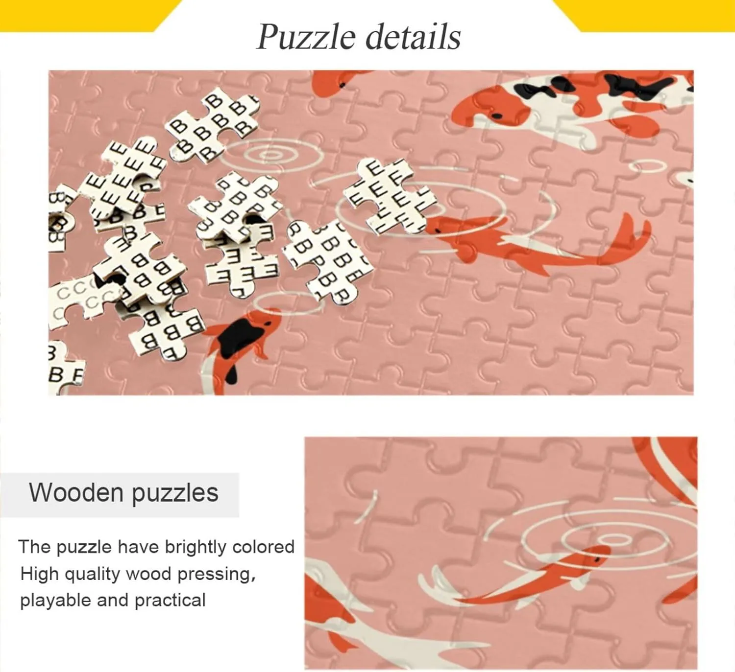 QUGRL Carp Koi Fish Jigsaw Puzzle 1000 Pieces for Adults Teens Japanese Pink DIY Wall Art Intellectual Decompressing Educational Fun Game