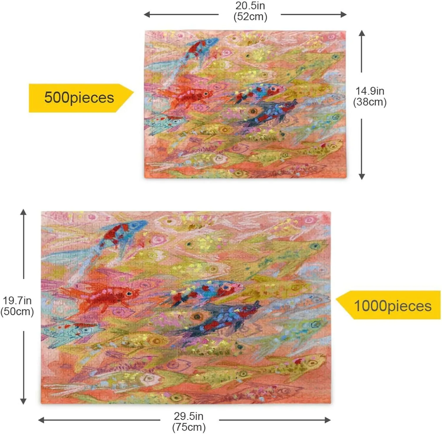 QUGRL Colorful Koi Fish Jigsaw Puzzle 1000 Pieces for Adults Teens Japanese Watercolor DIY Wall Art Intellectual Decompressing Educational Fun Game