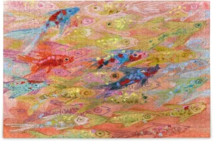 QUGRL Colorful Koi Fish Jigsaw Puzzle 1000 Pieces for Adults Teens Japanese Watercolor DIY Wall Art Intellectual Decompressing Educational Fun Game