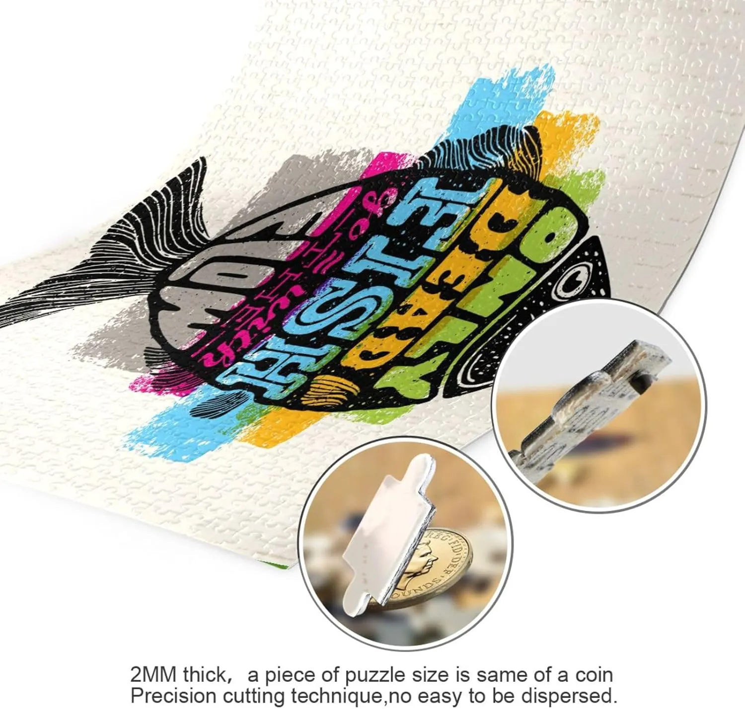 QUGRL Creative Fish Lettering Jigsaw Puzzle 1000 Pieces for Adults Teens Inspiring Motivation Quote DIY Wall Art Intellectual Decompressing Educational Fun Game