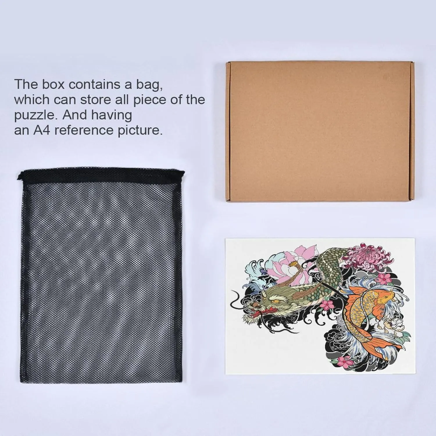 QUGRL Dragon Koi Fish Flower Jigsaw Puzzle 1000 Pieces for Adults Teens Magic Cartoon Japanese DIY Wall Art Intellectual Decompressing Educational Fun Game