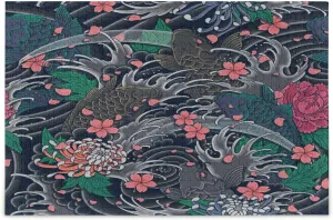 QUGRL Japanese Sea Wave Koi Jigsaw Puzzle 1000 Pieces for Adults Teens Fish Flower DIY Wall Art Intellectual Decompressing Educational Fun Game