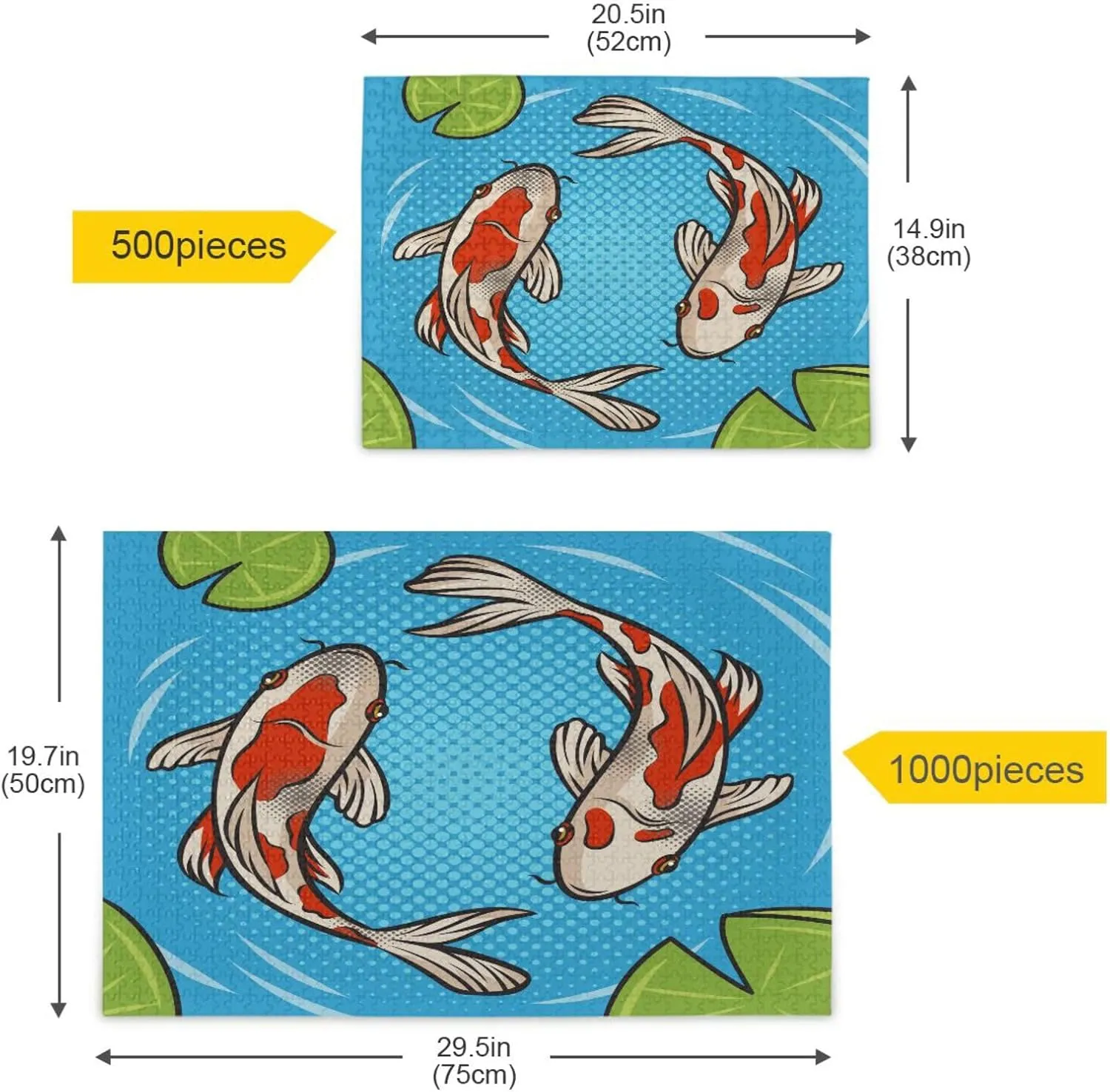 QUGRL Koi Carp Fish Cartoon Jigsaw Puzzle 1000 Pieces for Adults Teens Water Pool Leaves DIY Wall Art Intellectual Decompressing Educational Fun Game