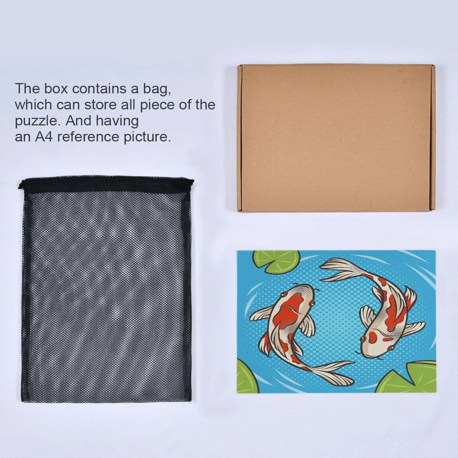 QUGRL Koi Carp Fish Cartoon Jigsaw Puzzle 1000 Pieces for Adults Teens Water Pool Leaves DIY Wall Art Intellectual Decompressing Educational Fun Game