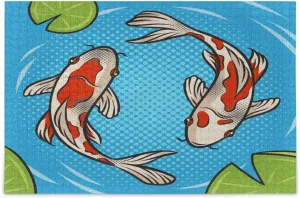 QUGRL Koi Carp Fish Cartoon Jigsaw Puzzle 1000 Pieces for Adults Teens Water Pool Leaves DIY Wall Art Intellectual Decompressing Educational Fun Game