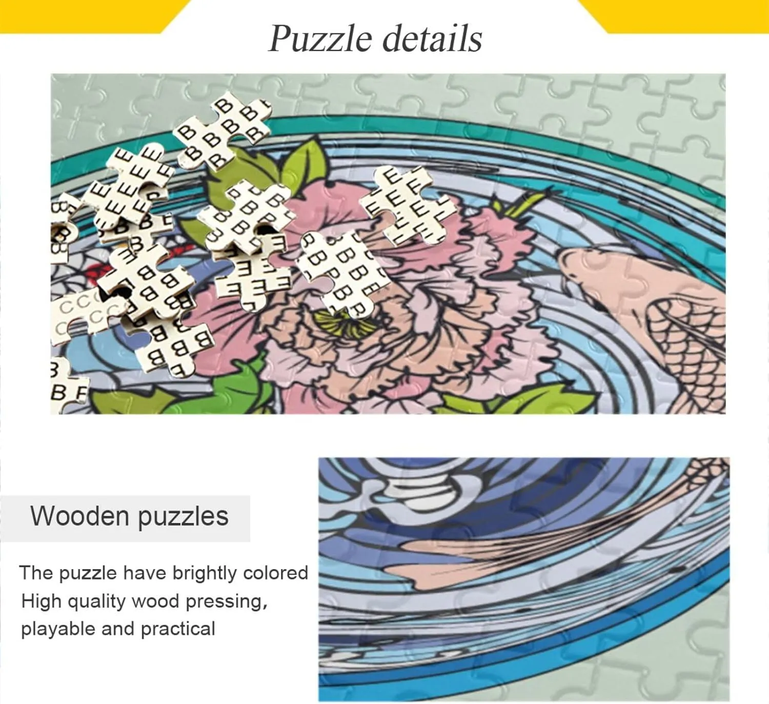 QUGRL Koi Fish Flower Blossoms Jigsaw Puzzle 1000 Pieces for Adults Teens Water Circle Japanese DIY Wall Art Intellectual Decompressing Educational Fun Game