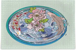 QUGRL Koi Fish Flower Blossoms Jigsaw Puzzle 1000 Pieces for Adults Teens Water Circle Japanese DIY Wall Art Intellectual Decompressing Educational Fun Game