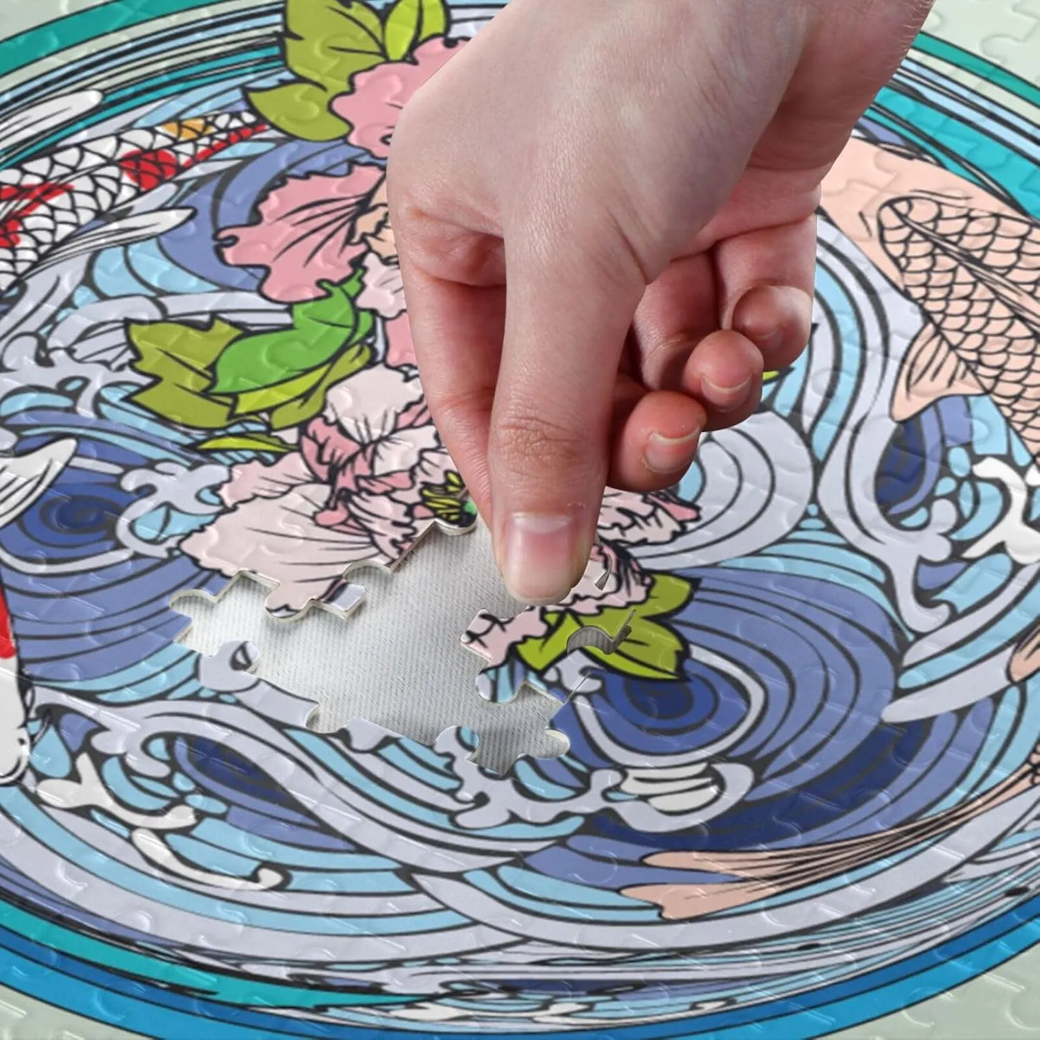 QUGRL Koi Fish Flower Blossoms Jigsaw Puzzle 1000 Pieces for Adults Teens Water Circle Japanese DIY Wall Art Intellectual Decompressing Educational Fun Game