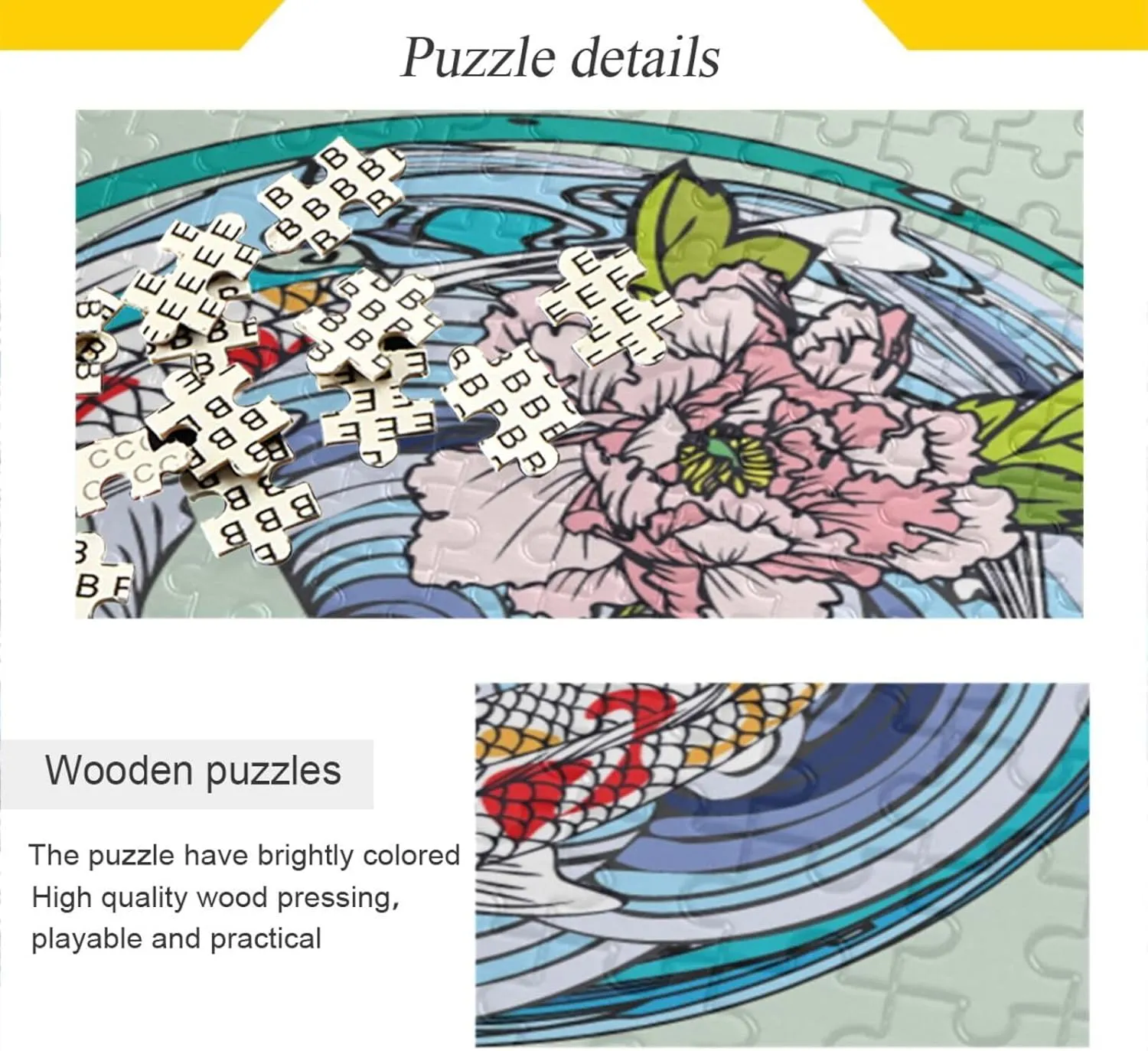 QUGRL Koi Fish Flower Butterflies Jigsaw Puzzle 1000 Pieces for Adults Teens Circle Water Japanese DIY Wall Art Intellectual Decompressing Educational Fun Game