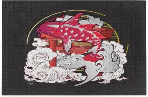 QUGRL Koi Fish Japanese Jigsaw Puzzle 1000 Pieces for Adults Teens Magic Red Carp DIY Wall Art Intellectual Decompressing Educational Fun Game