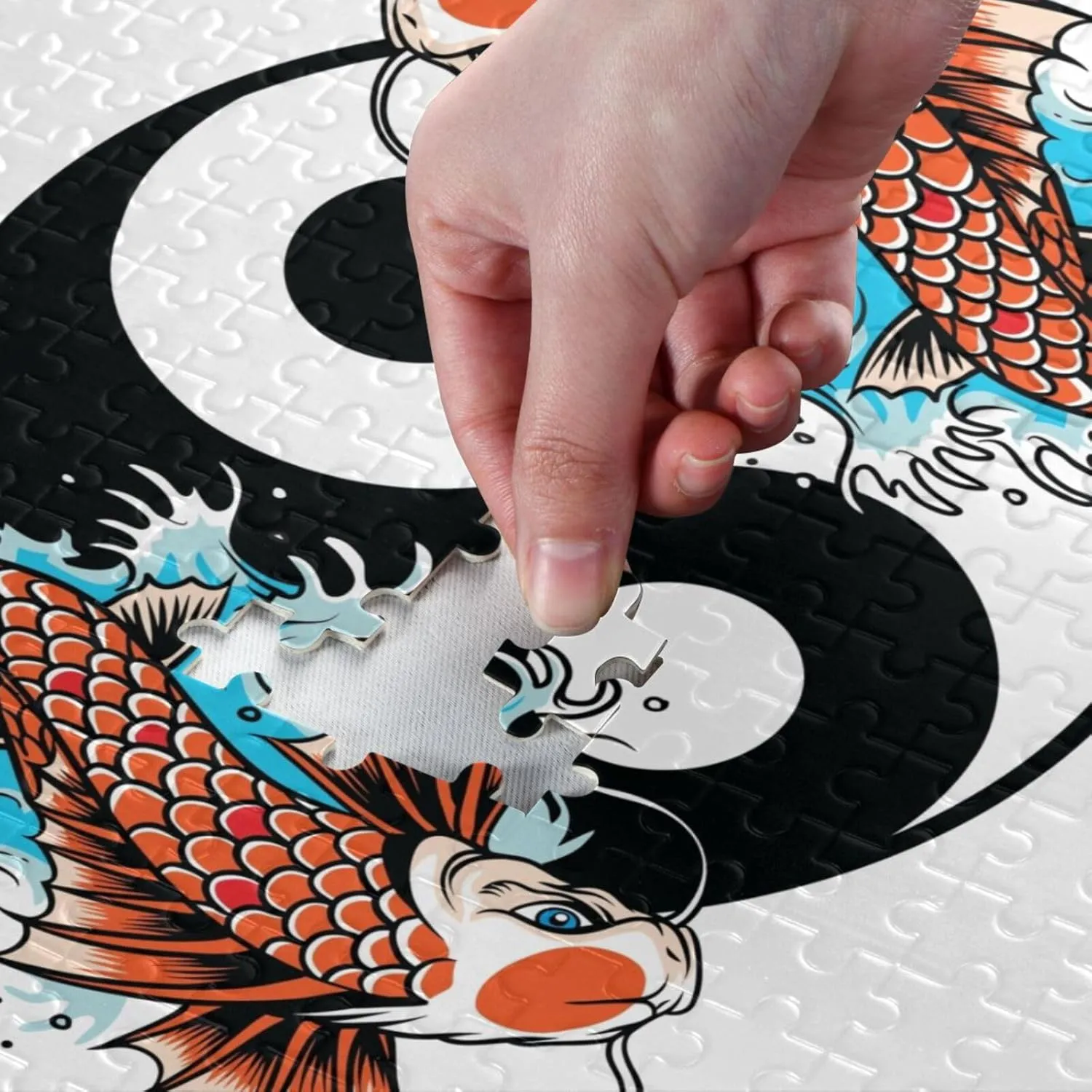 QUGRL Koi Yin Yang Fish Jigsaw Puzzle 1000 Pieces for Adults Teens Chinese Symbol DIY Wall Art Intellectual Decompressing Educational Fun Game