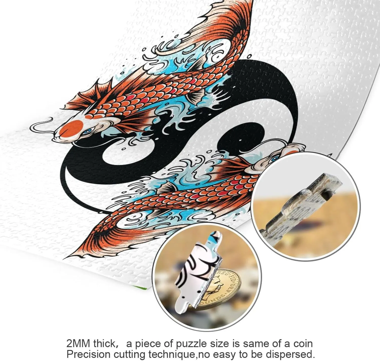 QUGRL Koi Yin Yang Fish Jigsaw Puzzle 1000 Pieces for Adults Teens Chinese Symbol DIY Wall Art Intellectual Decompressing Educational Fun Game