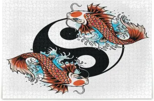 QUGRL Koi Yin Yang Fish Jigsaw Puzzle 1000 Pieces for Adults Teens Chinese Symbol DIY Wall Art Intellectual Decompressing Educational Fun Game