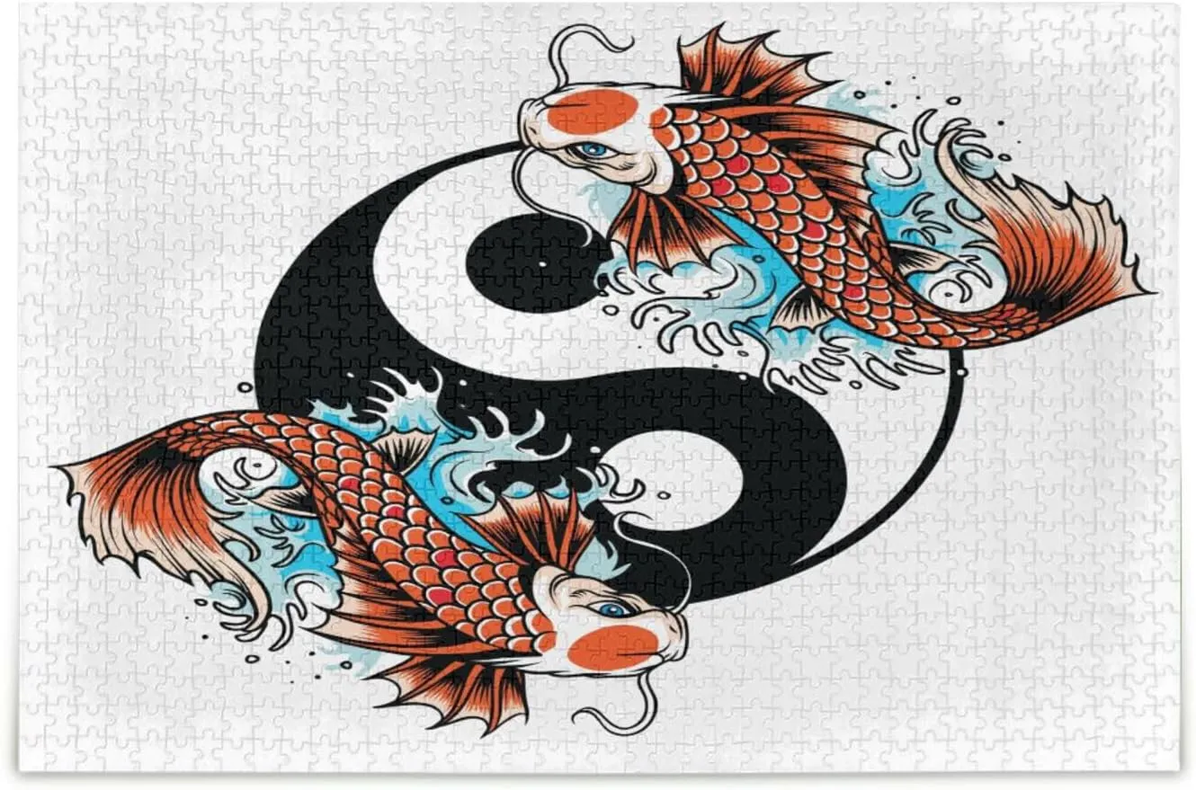 QUGRL Koi Yin Yang Fish Jigsaw Puzzle 1000 Pieces for Adults Teens Chinese Symbol DIY Wall Art Intellectual Decompressing Educational Fun Game