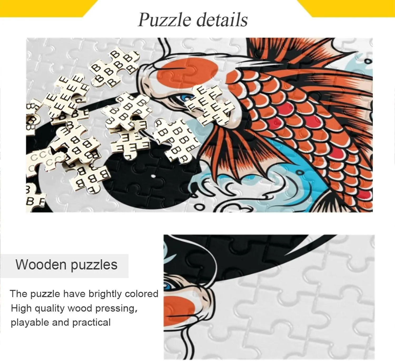QUGRL Koi Yin Yang Fish Jigsaw Puzzle 1000 Pieces for Adults Teens Chinese Symbol DIY Wall Art Intellectual Decompressing Educational Fun Game
