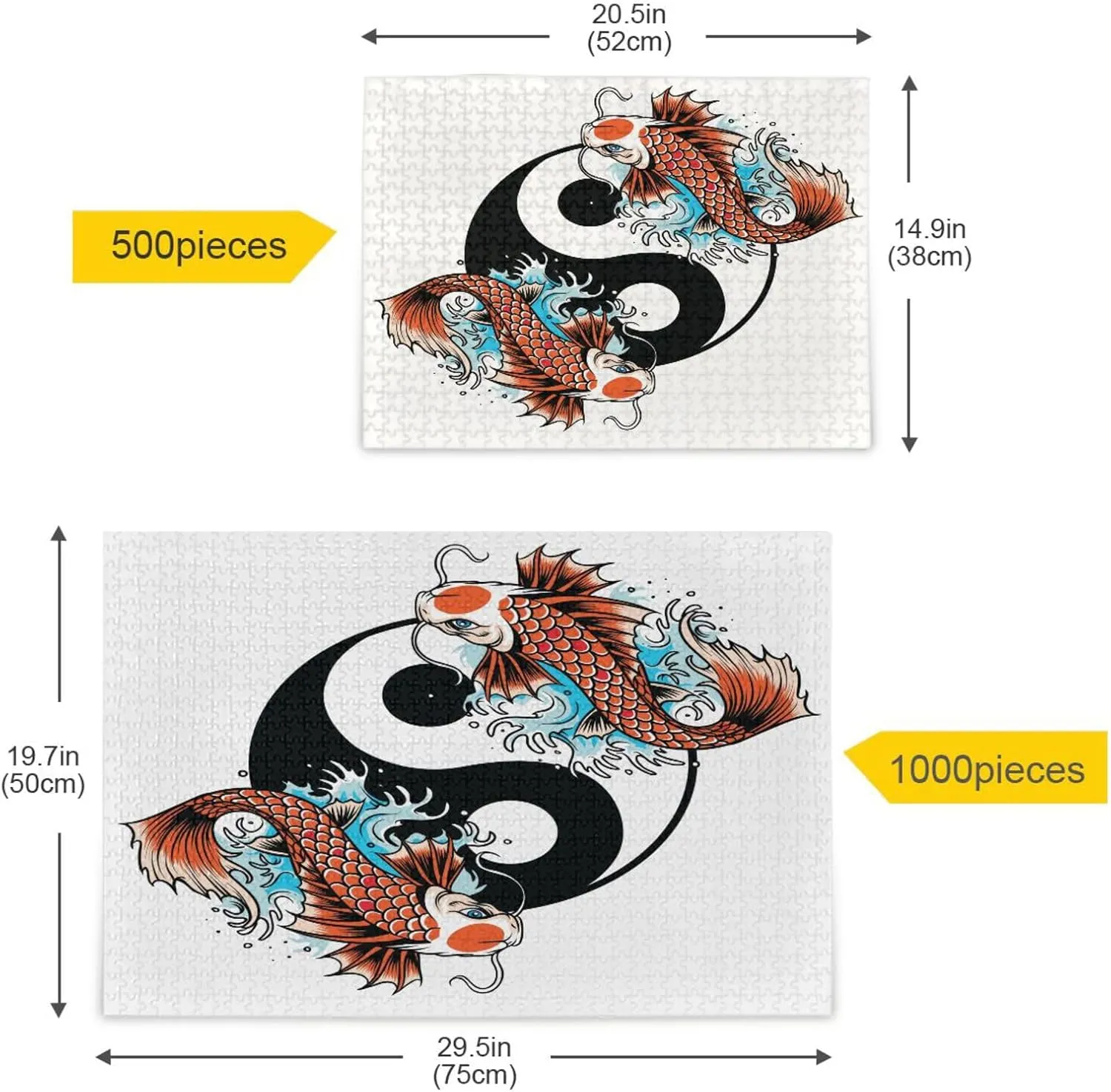 QUGRL Koi Yin Yang Fish Jigsaw Puzzle 1000 Pieces for Adults Teens Chinese Symbol DIY Wall Art Intellectual Decompressing Educational Fun Game