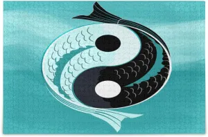QUGRL Yin Yang Japanese Jigsaw Puzzle 1000 Pieces for Adults Teens Harmony Koi Fish DIY Wall Art Intellectual Decompressing Educational Fun Game