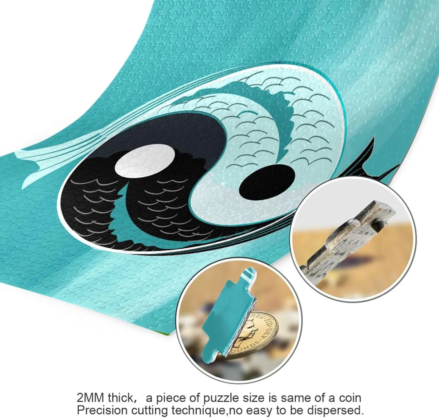 QUGRL Yin Yang Japanese Jigsaw Puzzle 1000 Pieces for Adults Teens Harmony Koi Fish DIY Wall Art Intellectual Decompressing Educational Fun Game