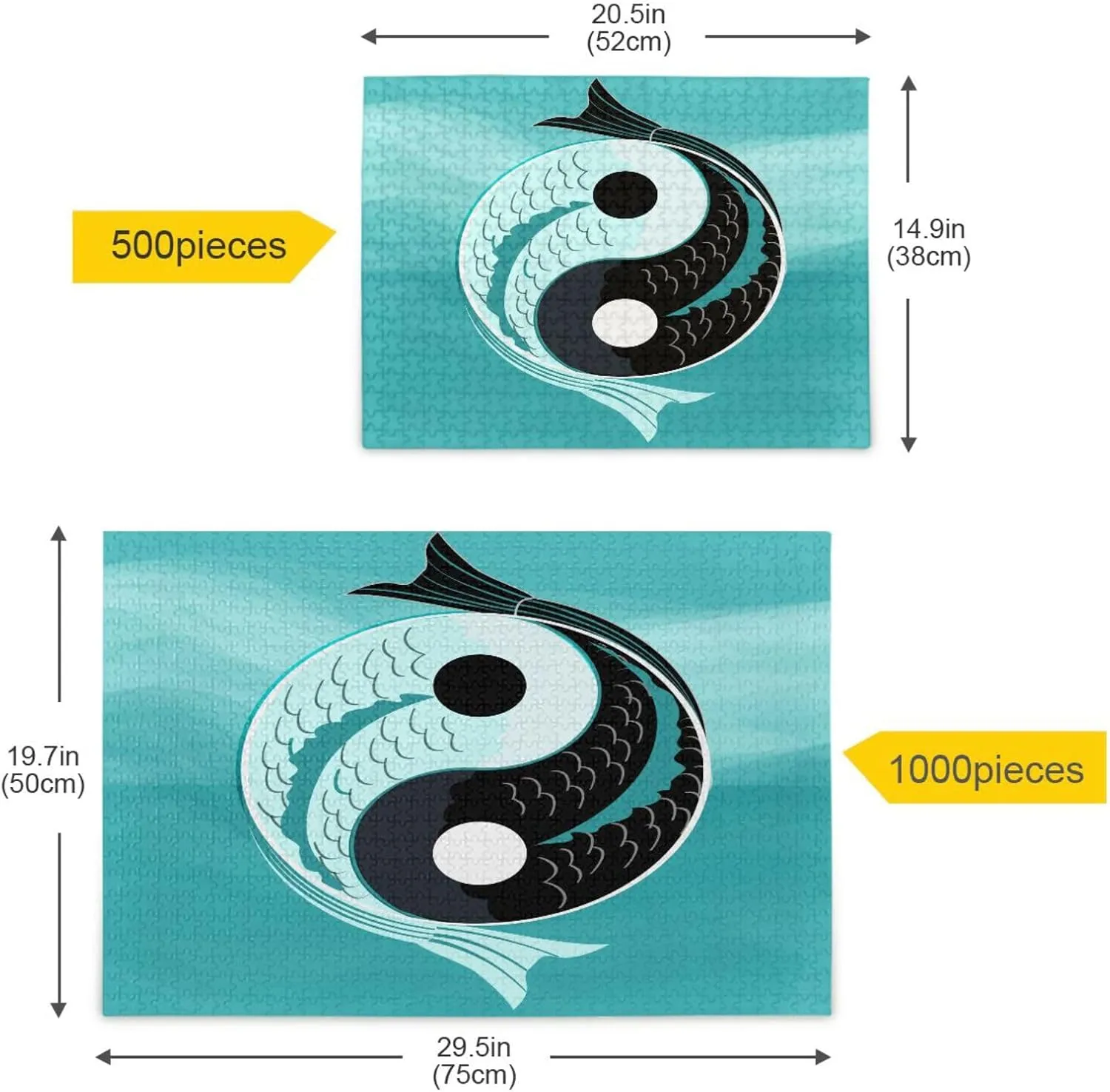 QUGRL Yin Yang Japanese Jigsaw Puzzle 1000 Pieces for Adults Teens Harmony Koi Fish DIY Wall Art Intellectual Decompressing Educational Fun Game