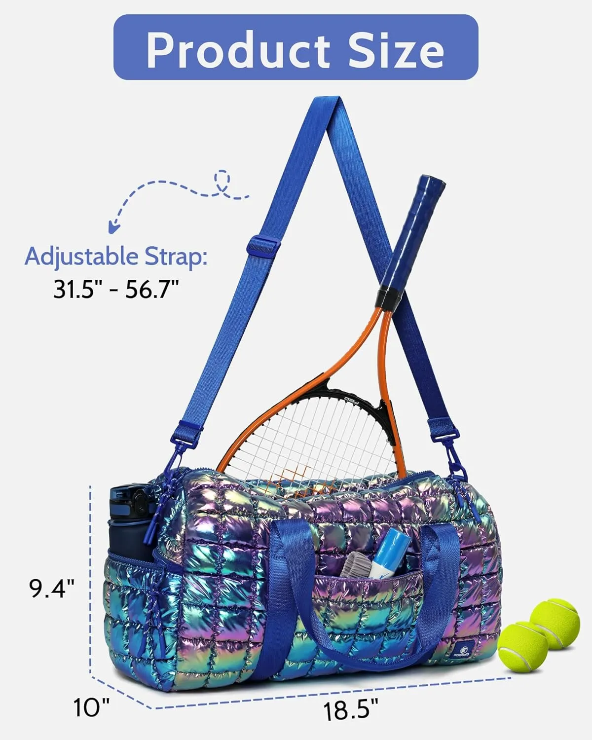 Quilted Duffel Bag for Women, Puffer Gym Duffle Bag with Shoe Compartment Lightweight Large Crossbody Sport Travel Bag Tote Nebula