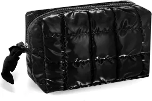 Quilted Makeup Bag for Women Girls Large Black Cosmetic Bag Cute Puffer Aesthetic Zipper Makeup Pouch for Purse Portable Waterproof Travel Toiletry Bag Makeup Brushes Skincare Bag Organizer