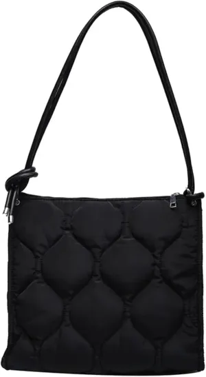 Quilted Padded Women Shoulder Bags Nylon Crossbody Bag Down Cotton Lady Handbags Large Tote Purses Winter (Black)