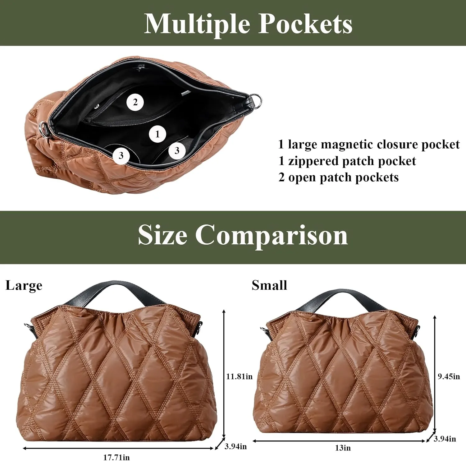 Quilted Tote Bag for Women, Soft Puffer Bag Lightweight Trendy Crossbody Bags Purse with Long Shoulder Strap