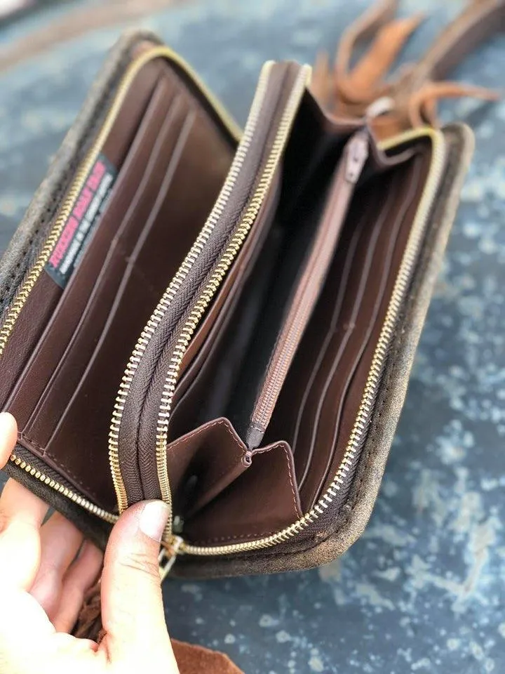 "The Pecos" Crossbody Double Zip Wallet Wristlet Organizer in Rio Rancho Wool