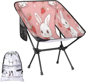 Rabbits Strawberries Camping Chairs for Adults Ultralight Folding Chairs Outside Portable Camp Backpacking Chair with Side Pocket Storage Bag Compact Beach Chairs for Hiking Fishing
