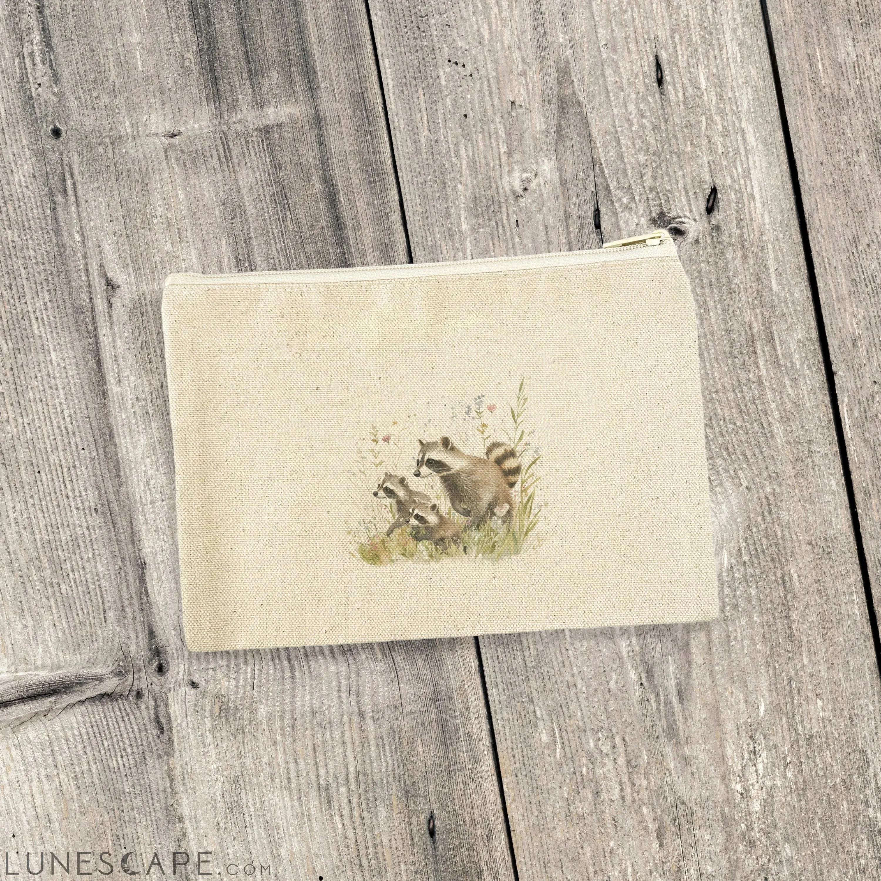 Raccoon Family - Spring Canvas Zipper Pouch