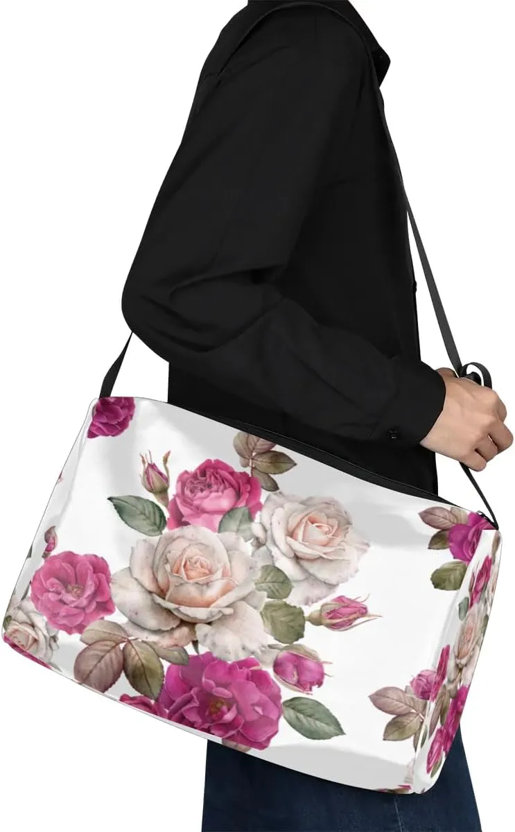 Radiant Flower Roses Small Gym Bag for Men Women Workout Sport Duffle Bag Waterproof Weekender Overnight Bag Lightweight Carry on Tote Bag Crossbody Shoulder Travel Bag for Swim Yoge Dance