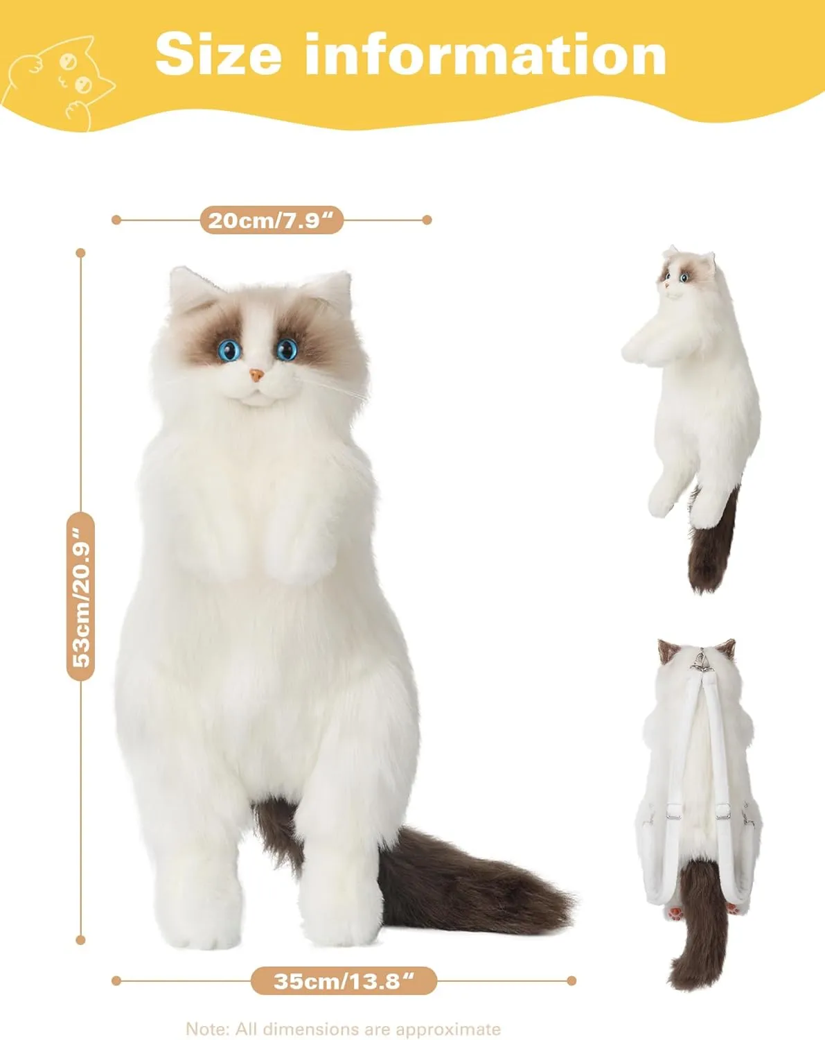 Ragdoll Cat Daypack for Women - Carry Over Shoulder, on One Shoulder or Crossbody with Adjustable Straps - Lace Bell Bow