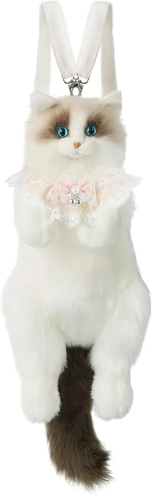 Ragdoll Cat Daypack for Women - Carry Over Shoulder, on One Shoulder or Crossbody with Adjustable Straps - Lace Bell Bow