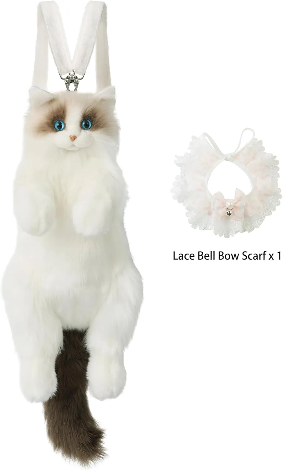 Ragdoll Cat Daypack for Women - Carry Over Shoulder, on One Shoulder or Crossbody with Adjustable Straps - Lace Bell Bow