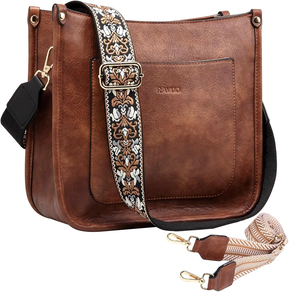 RAVUO Crossbody Bags for Women, Vegan Leather Shoulder Purse Fashion Hobo Handbags with 2 Adjustable Straps