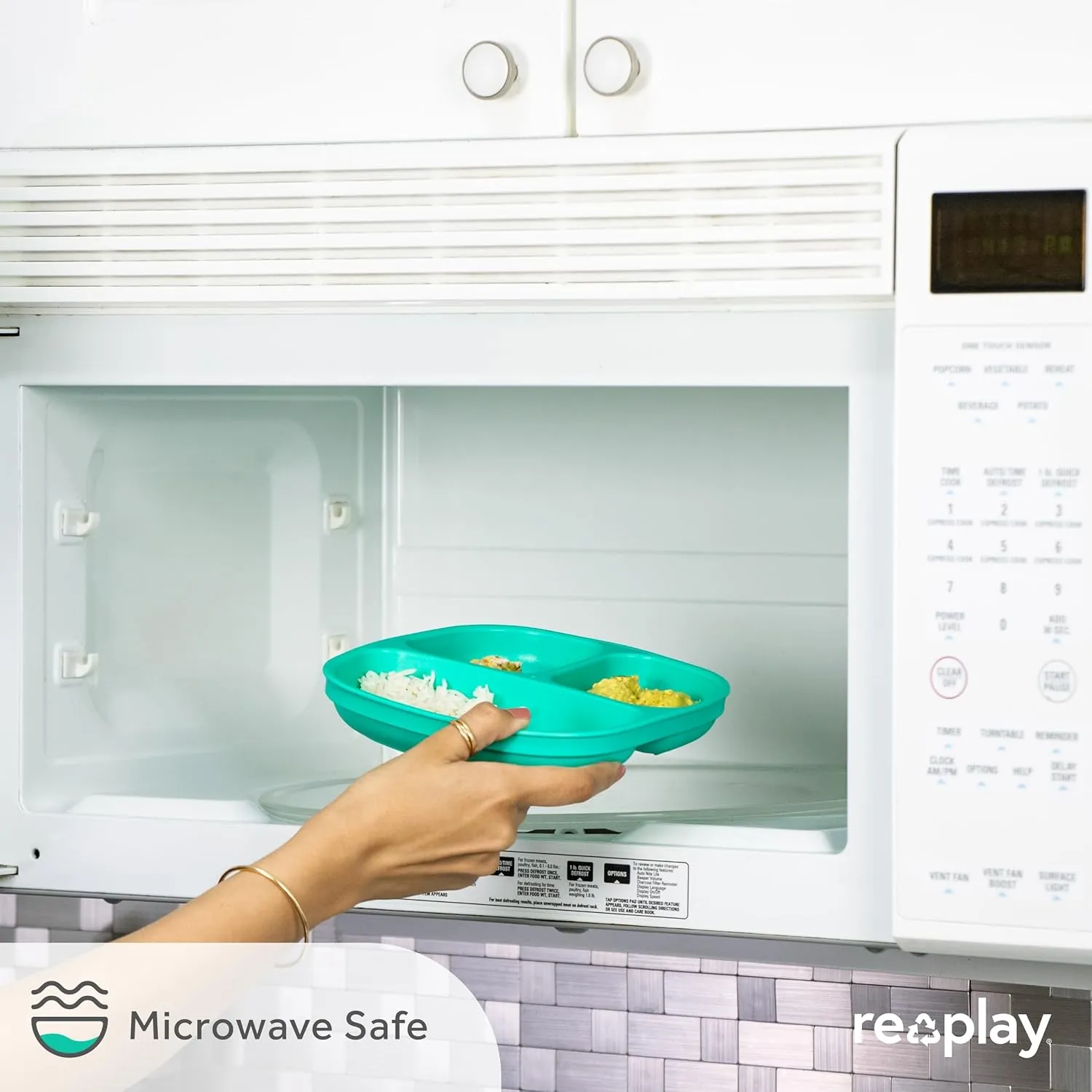 Re-Play Toddler Plates with Dividers & Silicone Lid - Deep-Walled 3 Compartments Divided Plates for Kids - Dishwasher/Microwave Safe - Made in USA - Set of 4-7.37" x 7.37" x 1.25" - Desert Sands