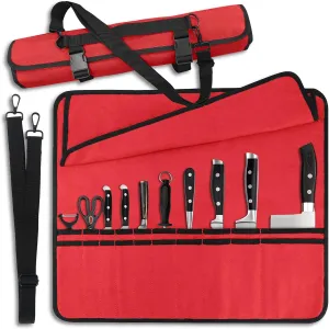 Red Chef Knife Bag With 20 Slots Cutlery Knives Holders Protectors, Home Kitchen Travel Cooking Tools, Portable Canvas Knife Roll Storage Bag Chef Case for Camping or Working