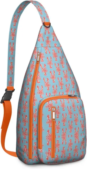 Red Lobster Blue Pattern Crossbody Bag Daypack for Women Men Lightweight Waterproof Sling Bag Backpack Hiking Cycling
